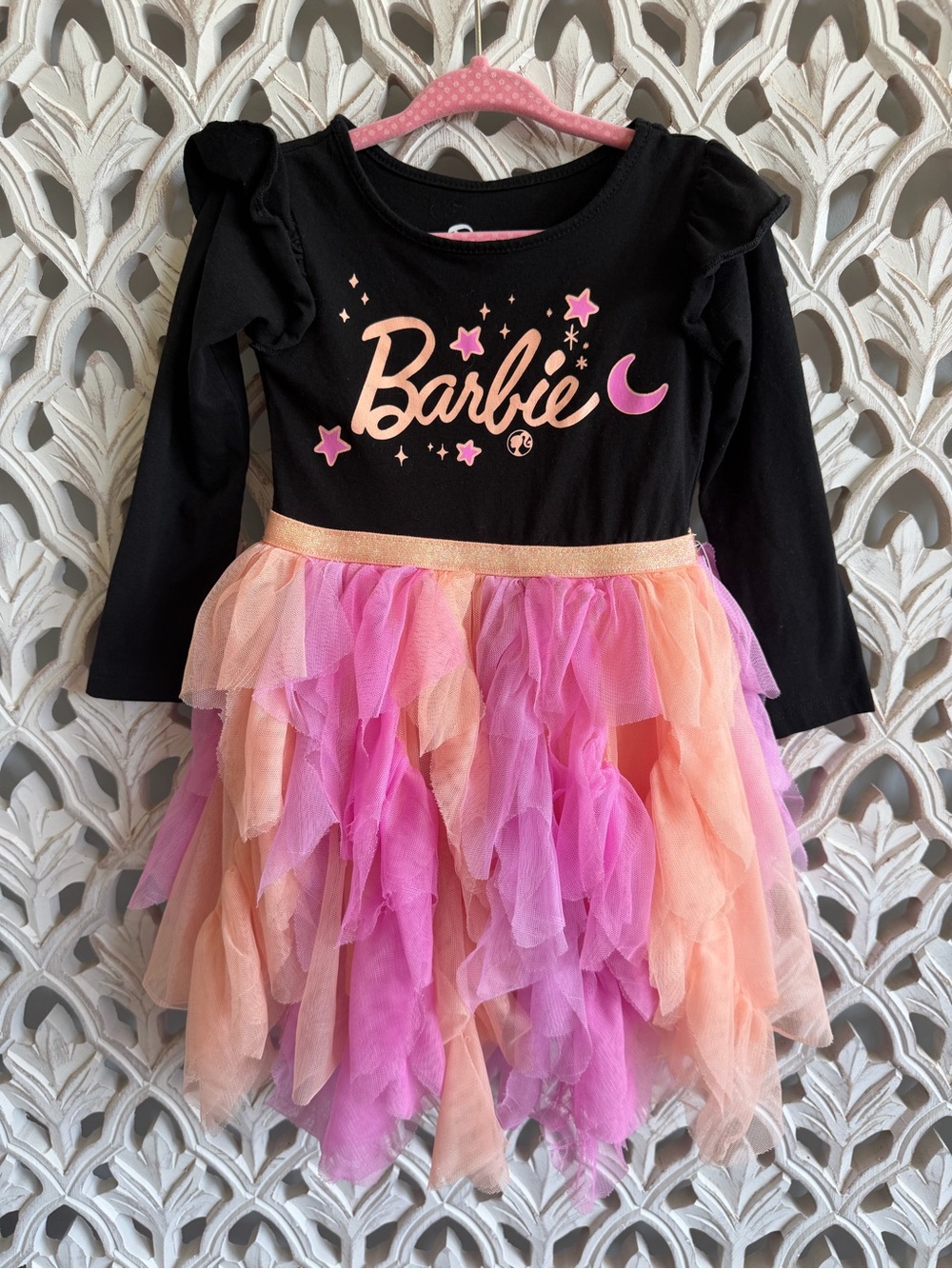 Barbie Girls 2T Pink Orange Tulle Tutu Dress Stars Moon Halloween